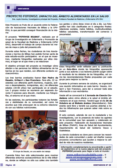 Noticia sobre el proyecto Fotovoz en el Boletín Informativo Digital de la FAAVV de Bilbao, en la revista HIRITARROK